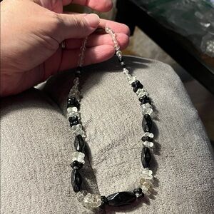 Handcrafted Black and Clear Beaded Women's Necklace 1327